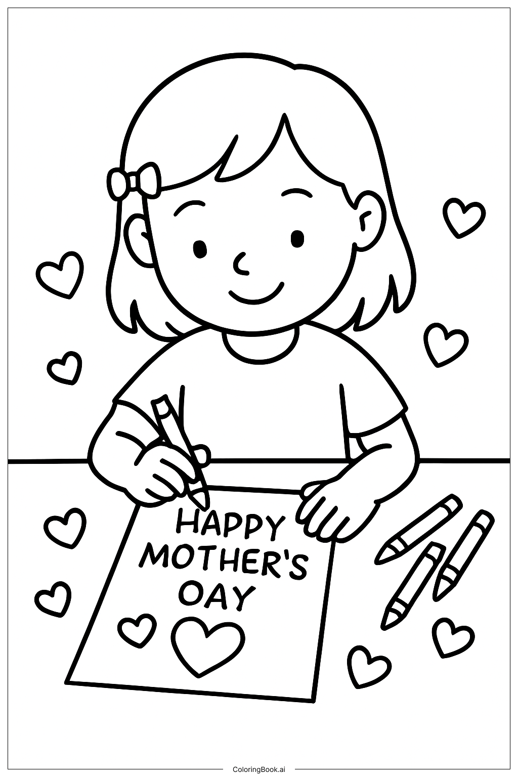 Mother's Day Making A Card Coloring Page