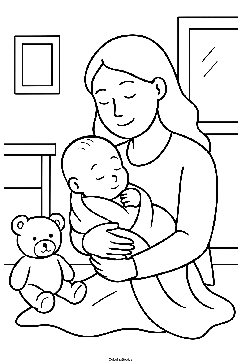 Mother's Day Newborn Snuggle Coloring Page