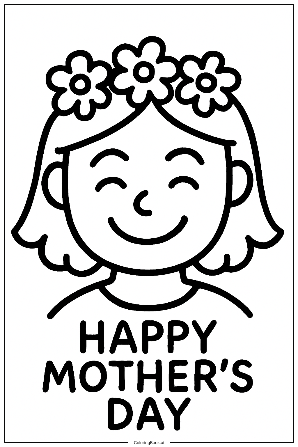 Mother's Day Smiling Mom Portrait Coloring Page