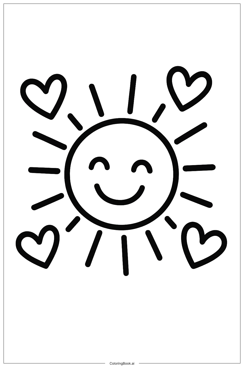 Mother's Day Sun And Hearts Coloring Page