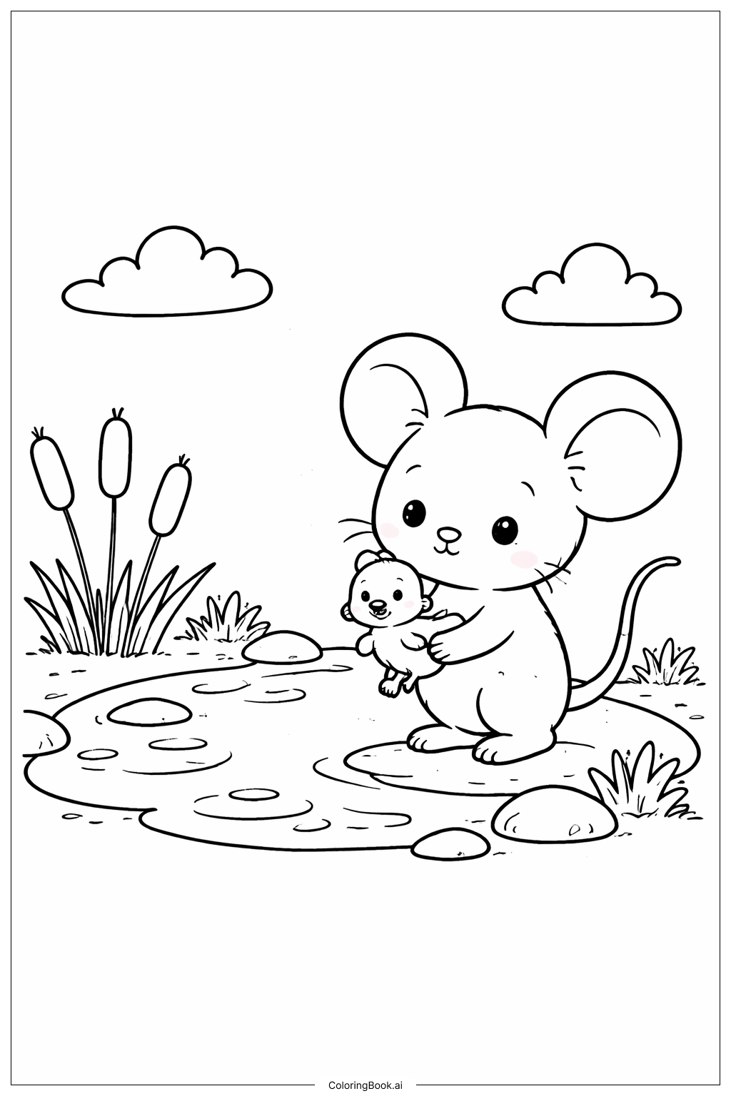  Mouse and Baby Duck Coloring Page 