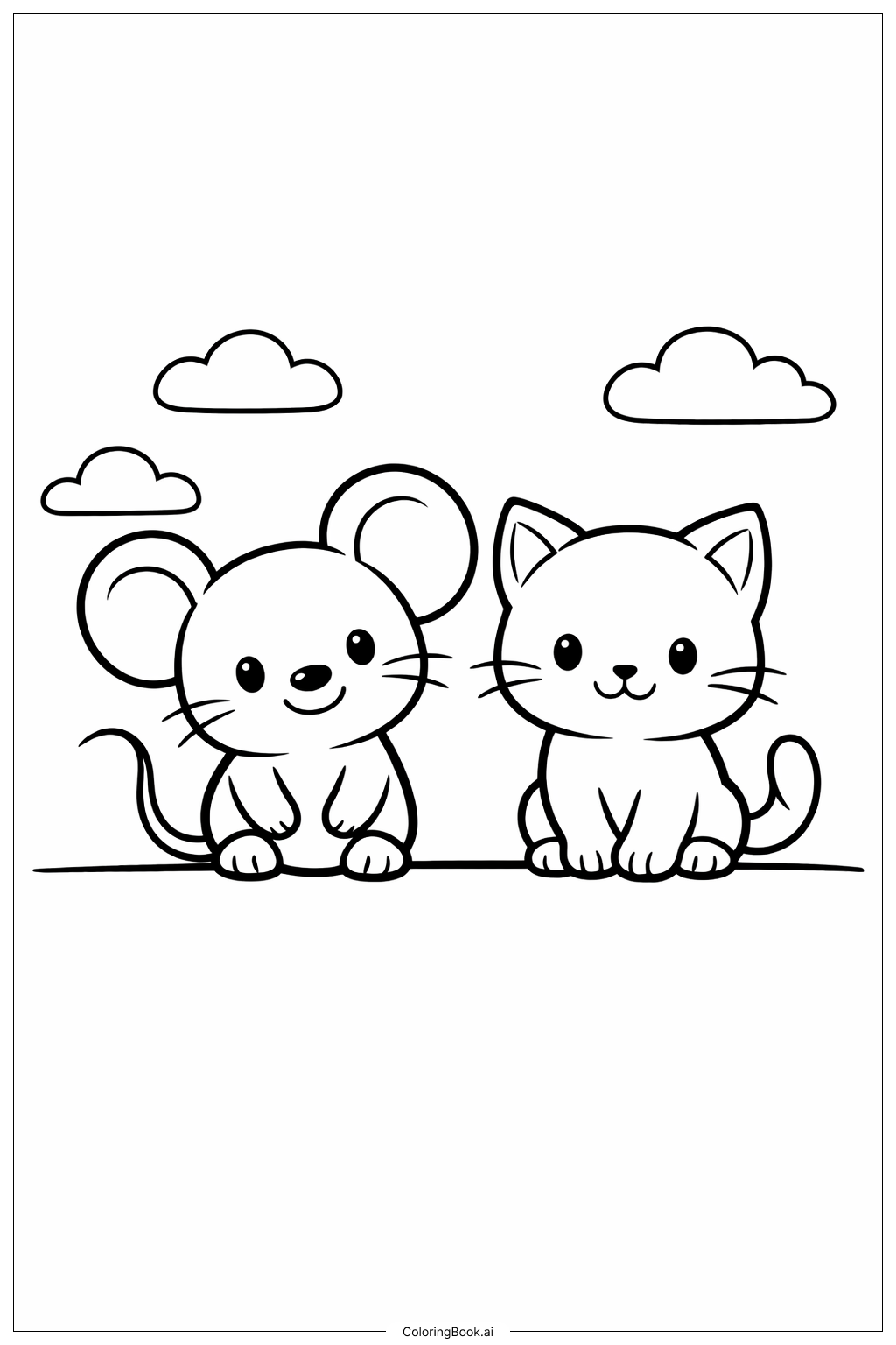  老鼠與小貓著色頁 