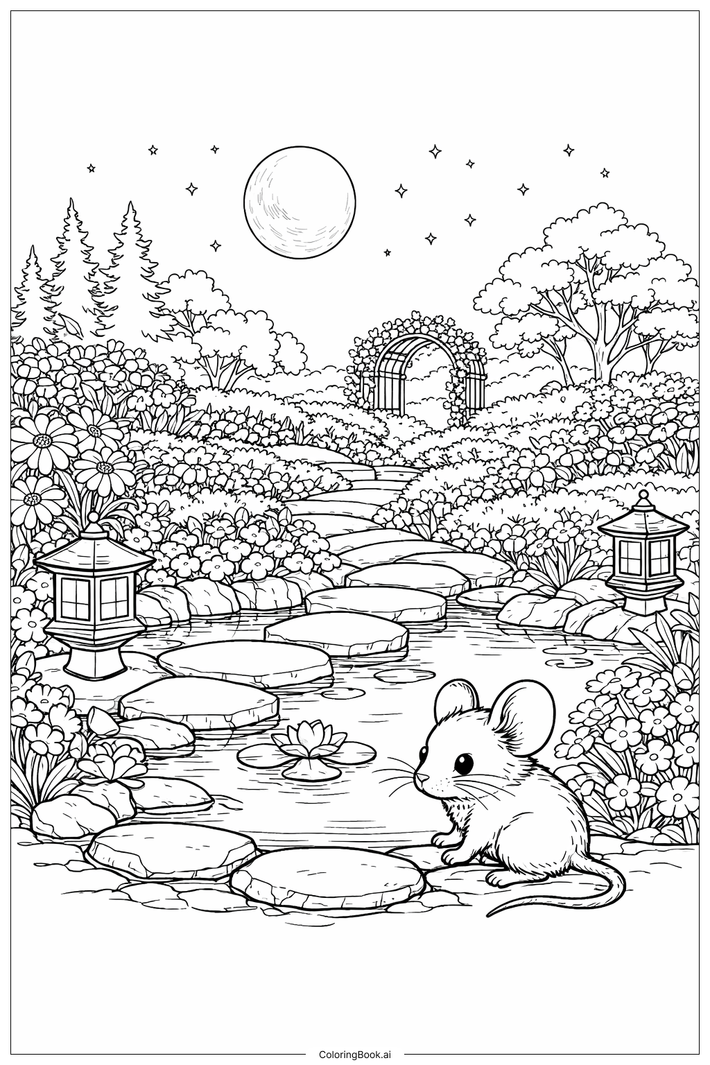 쥐와 달빛 정원 색칠공부 페이지