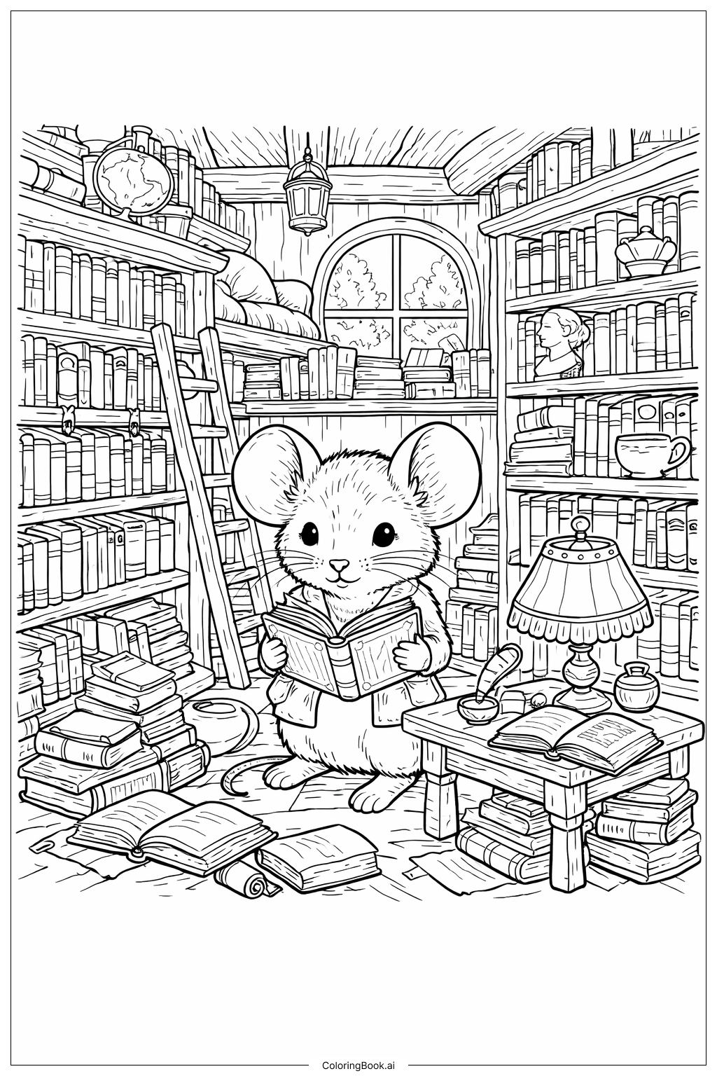  Trang tô màu Chuột Và Thư Viện Nhỏ 