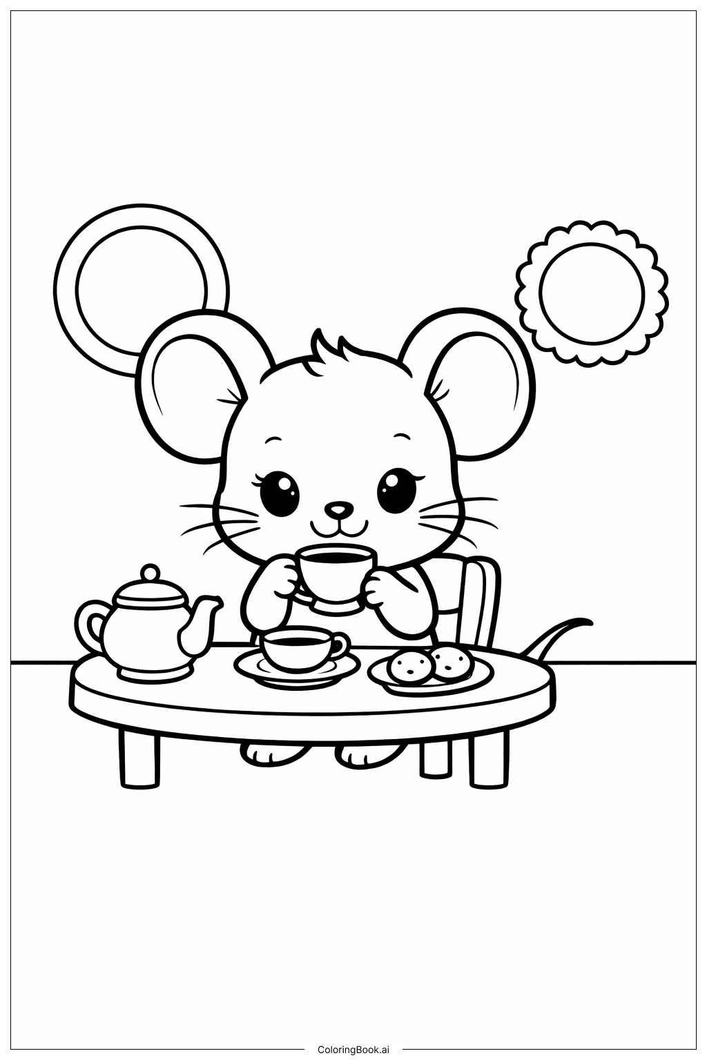  老鼠在茶桌旁著色頁 