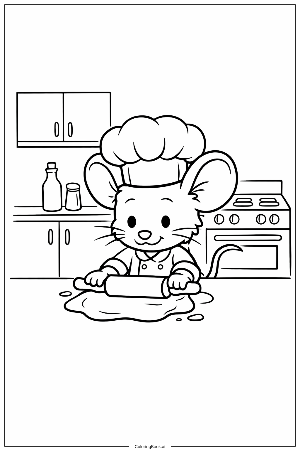  Mouse Baking Bread Coloring Page 