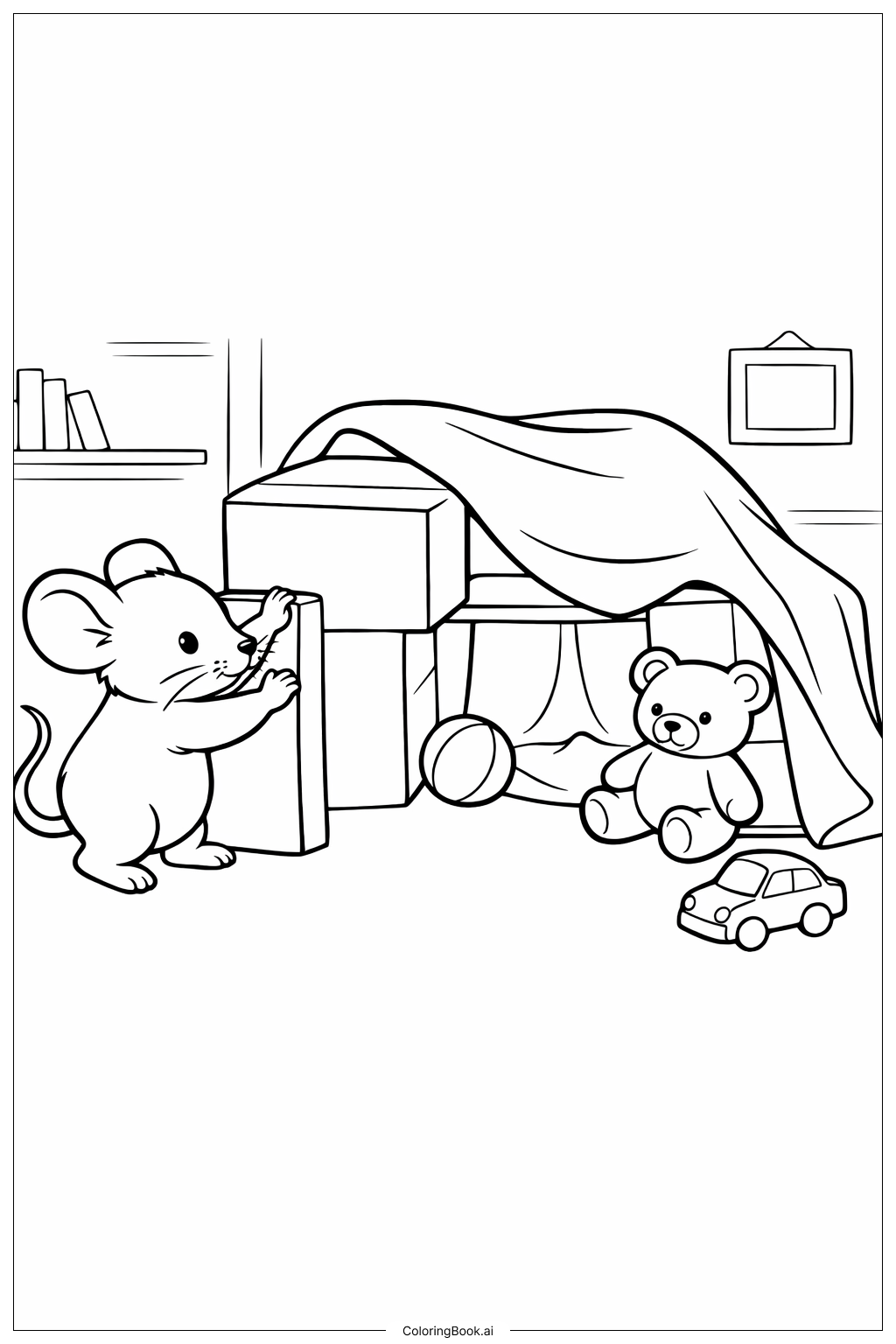  老鼠搭建堡垒填色页 