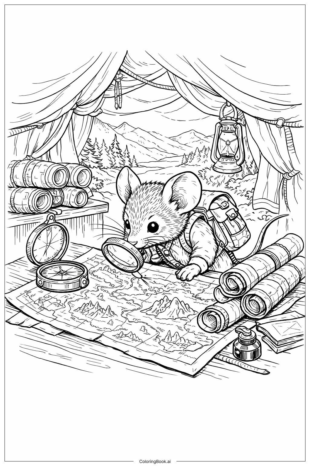 Página para colorir de Jornada do Mapa do Explorador Rato
