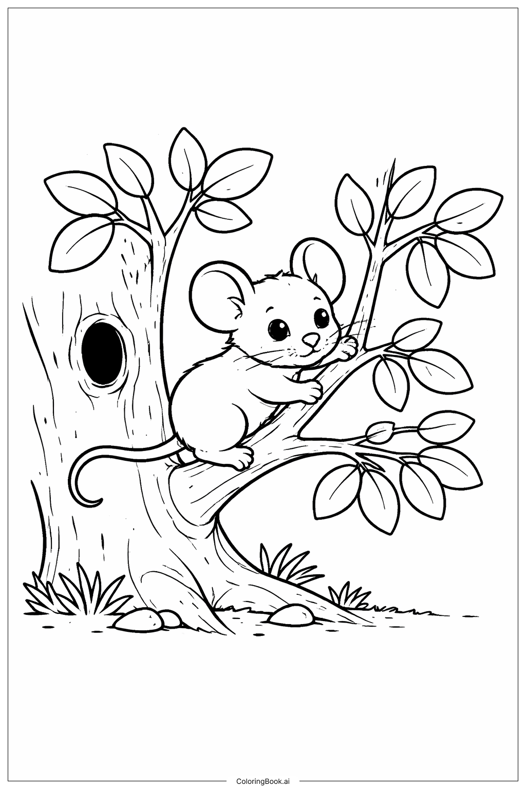 Mouse Exploring Tree Coloring Page 