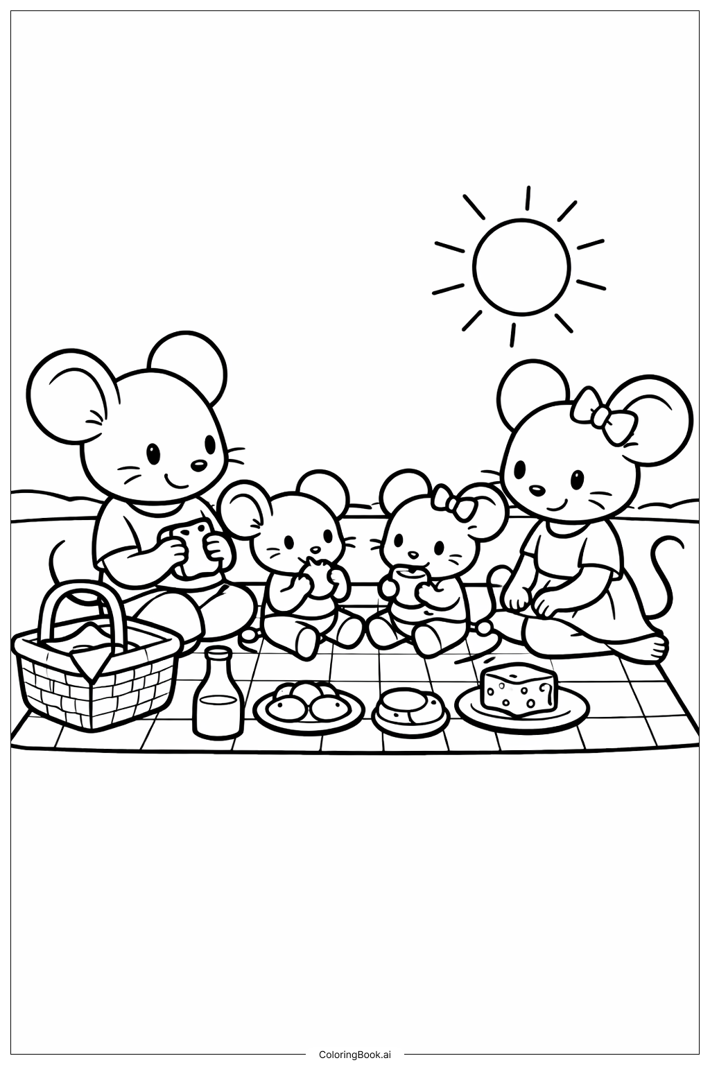  Mouse Family Picnic Coloring Page 