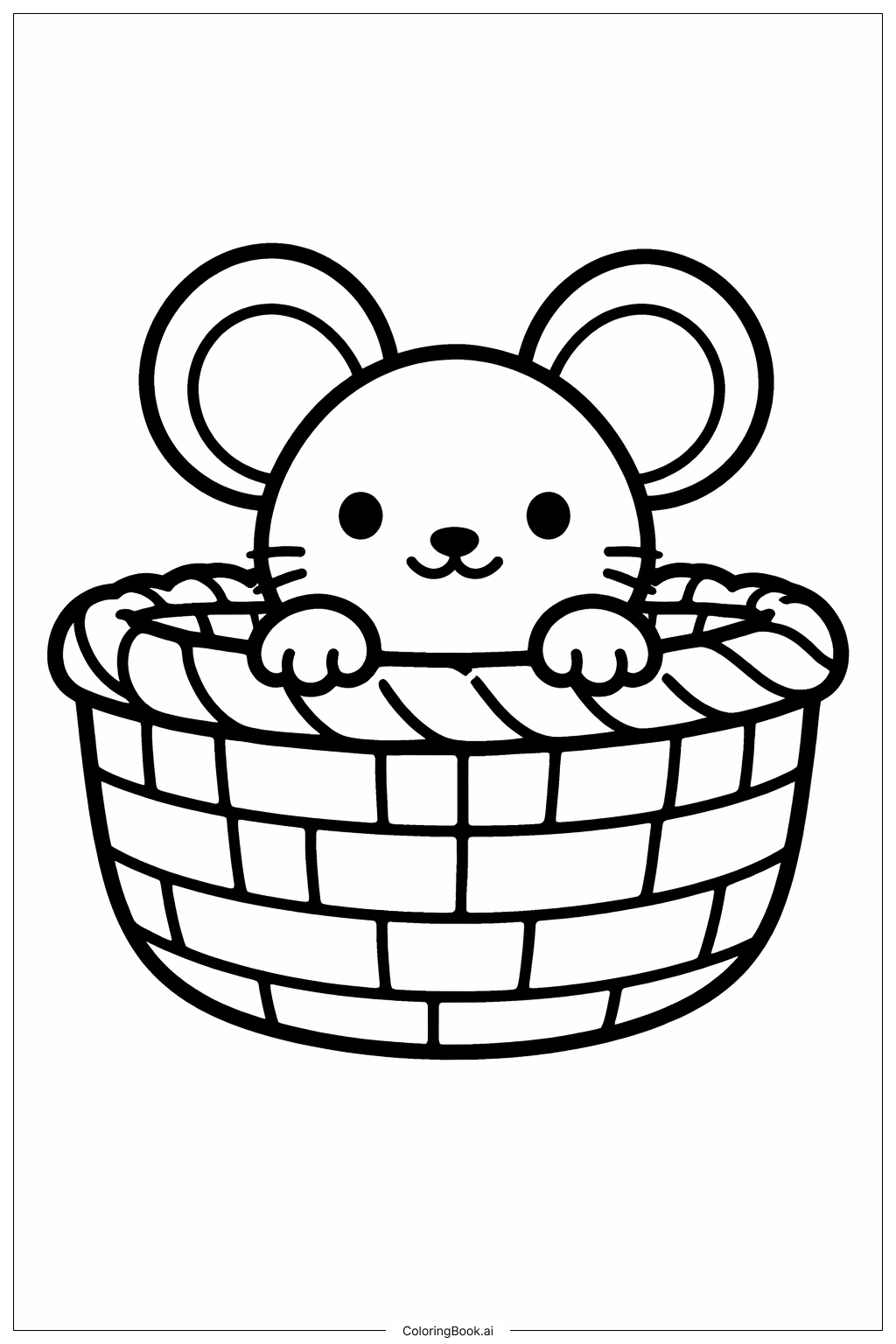  Mouse in Basket Coloring Page 
