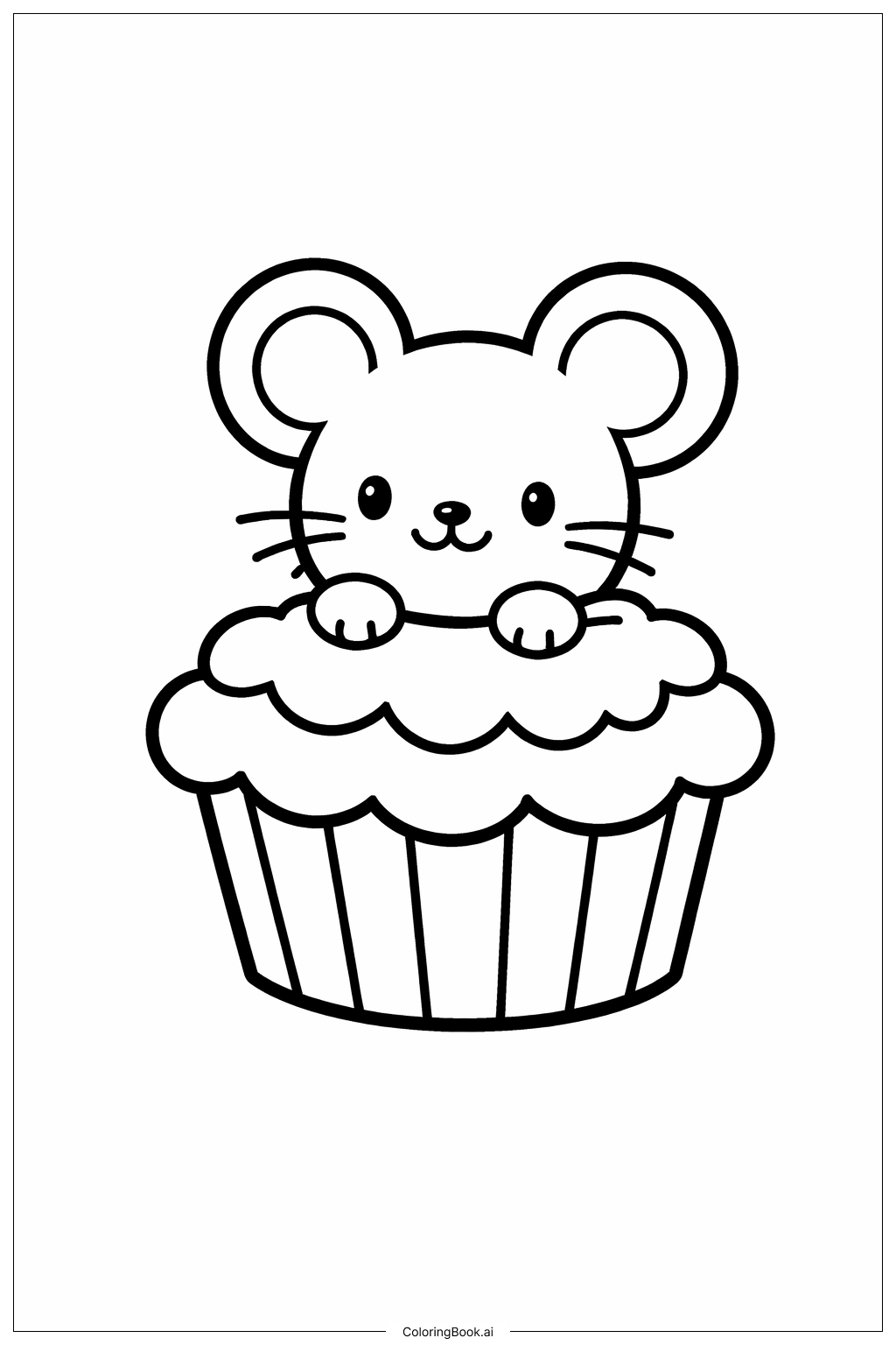  Mouse in Cupcake Coloring Page 