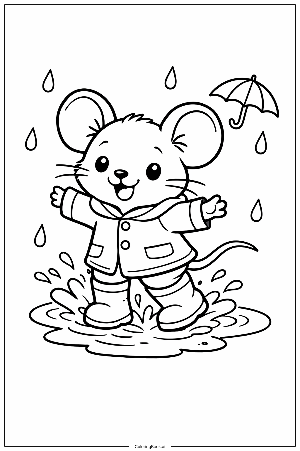  Mouse in Rain Boots Coloring Page 