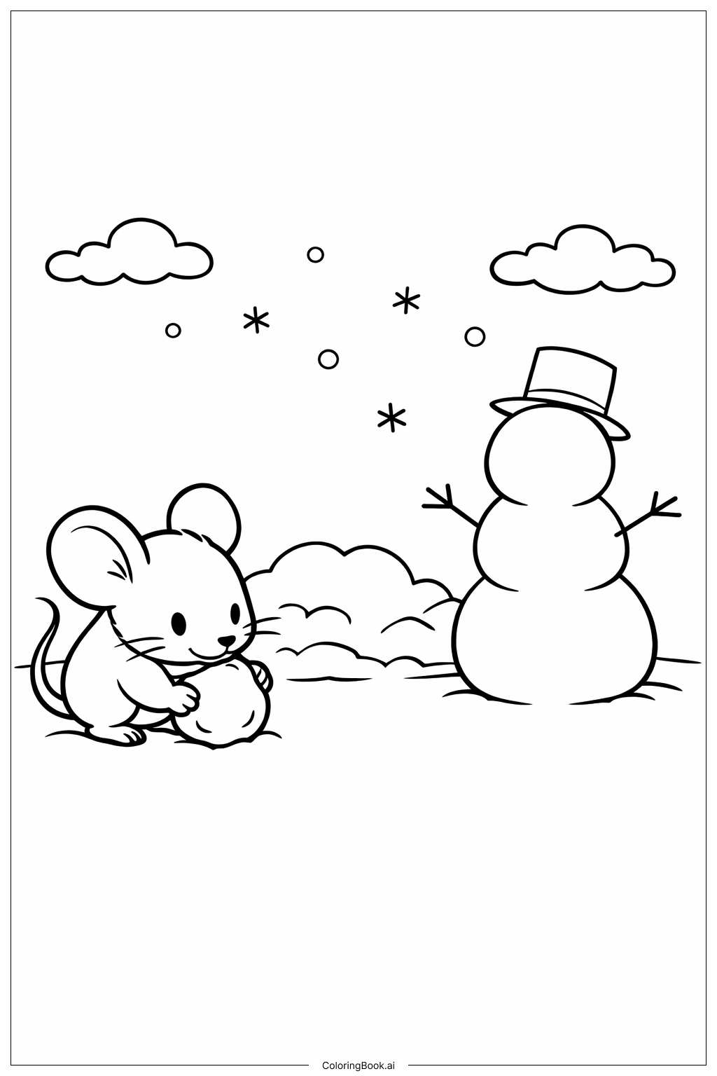  Mouse in Snowy Yard Coloring Page 