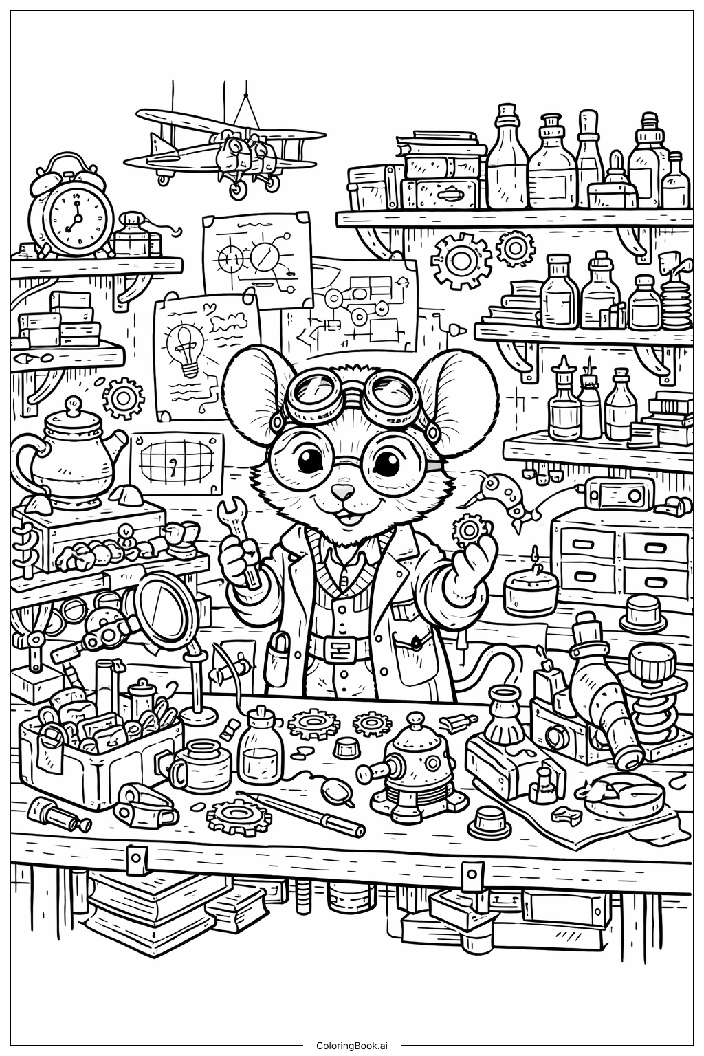 鼠标发明家实验室填色页
