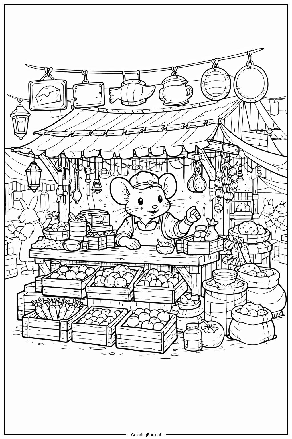  Trang tô màu Cảnh phố chợ Chuột 