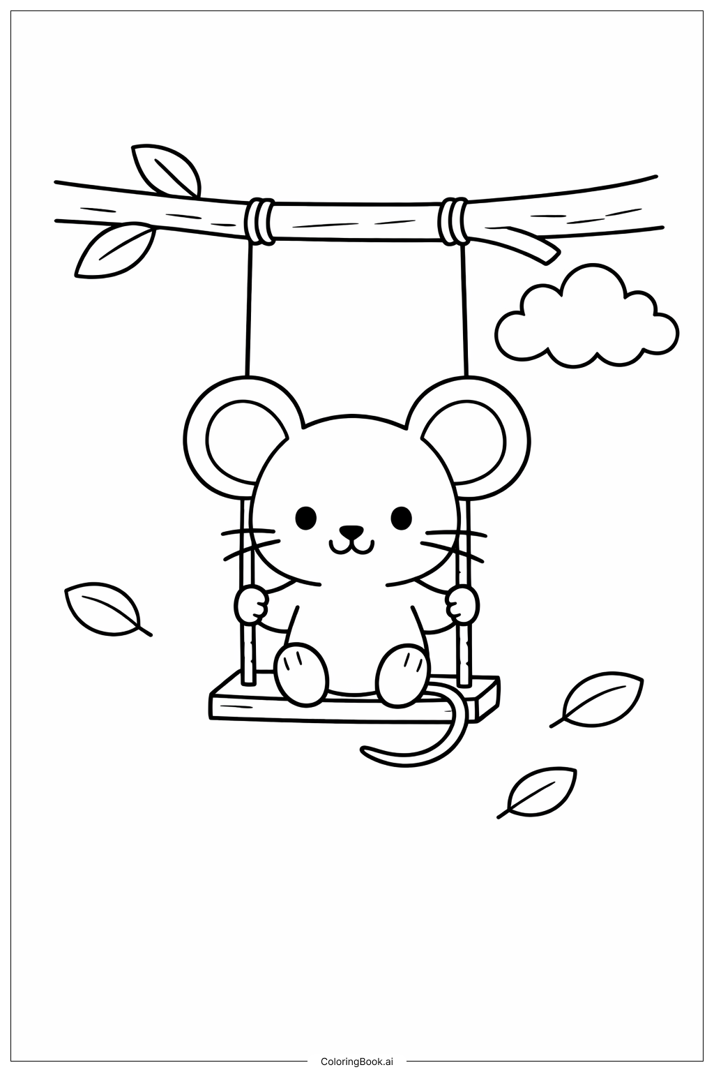 Mouse on Swing Coloring Page 