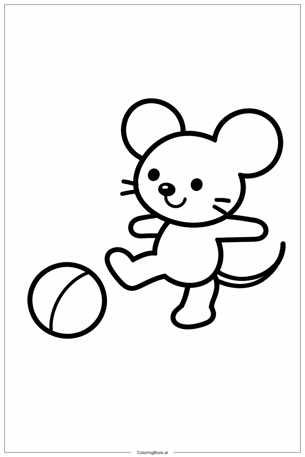  Mouse Playing Ball Coloring Page 