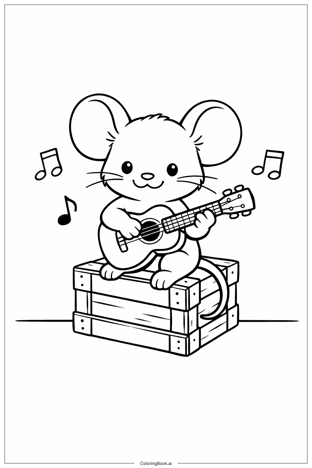  Mouse Playing Guitar Coloring Page 