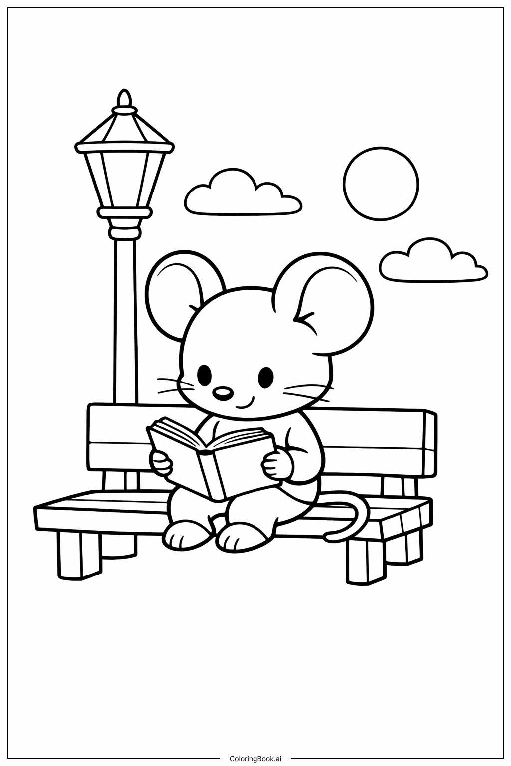  Mouse Reading Book Coloring Page 