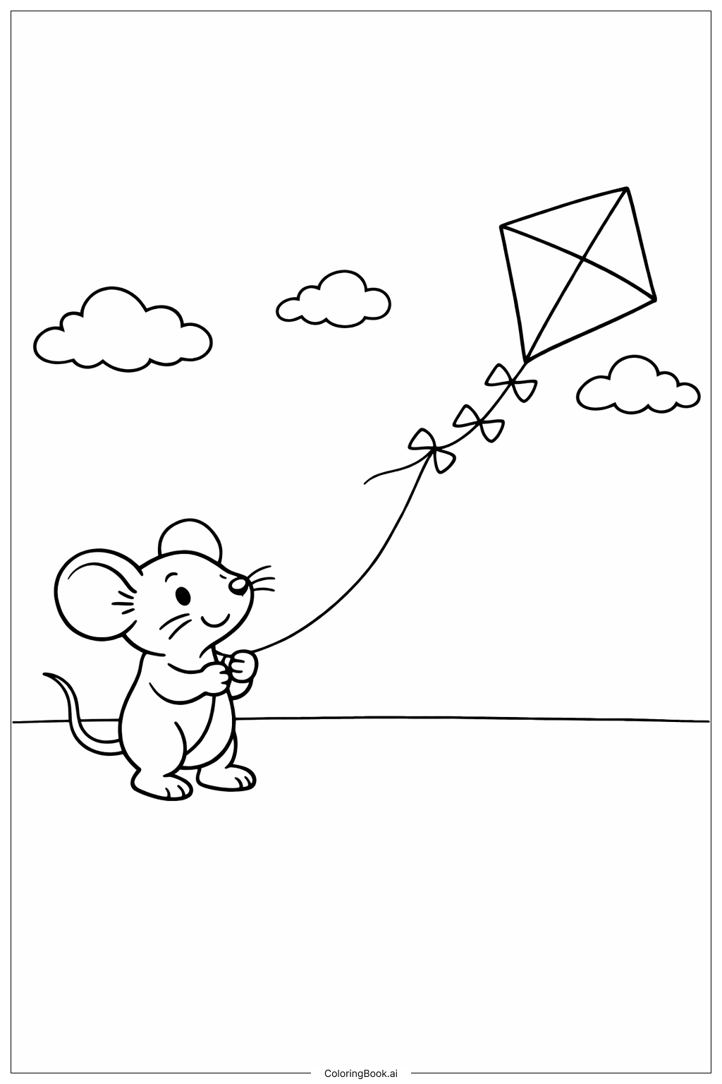  Mouse with Kite Coloring Page 