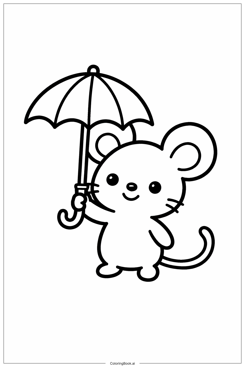  拿著雨傘的小老鼠著色頁 