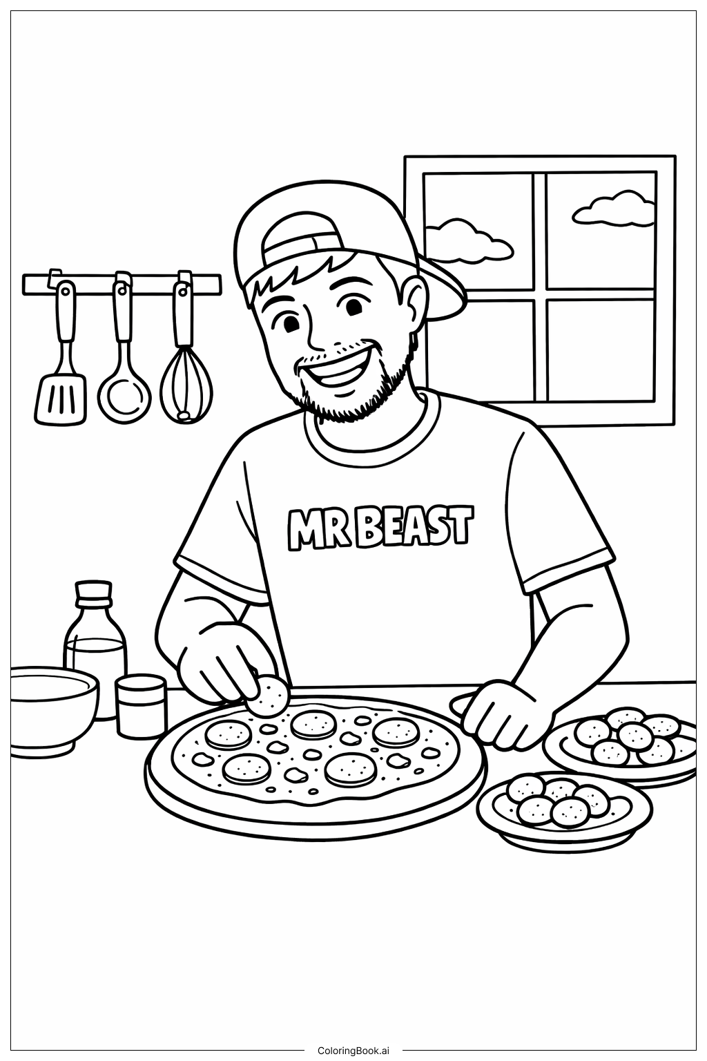  Mr Beast macht Pizza Ausmalseite 