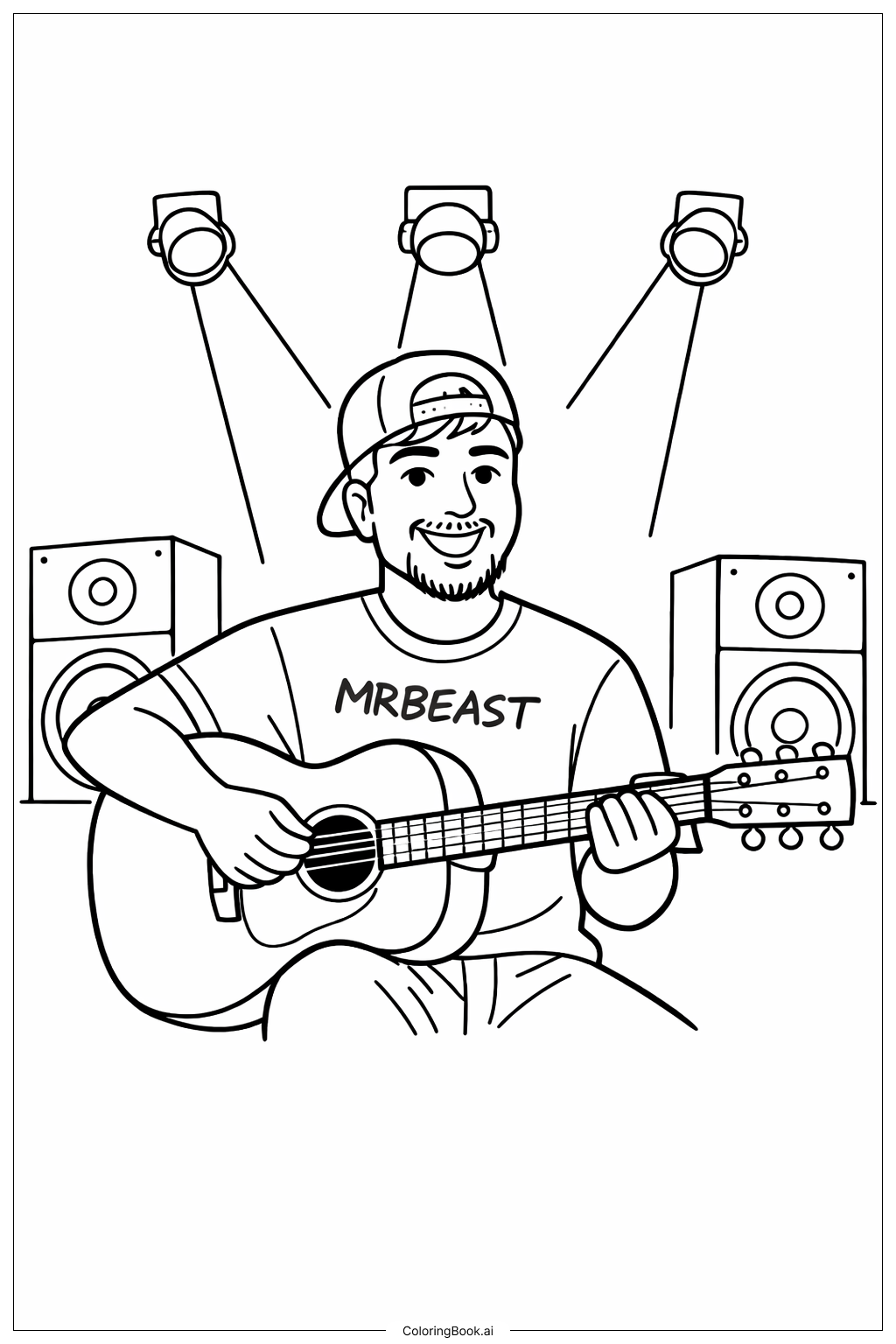 Mr Beast spielt Gitarre Ausmalseite