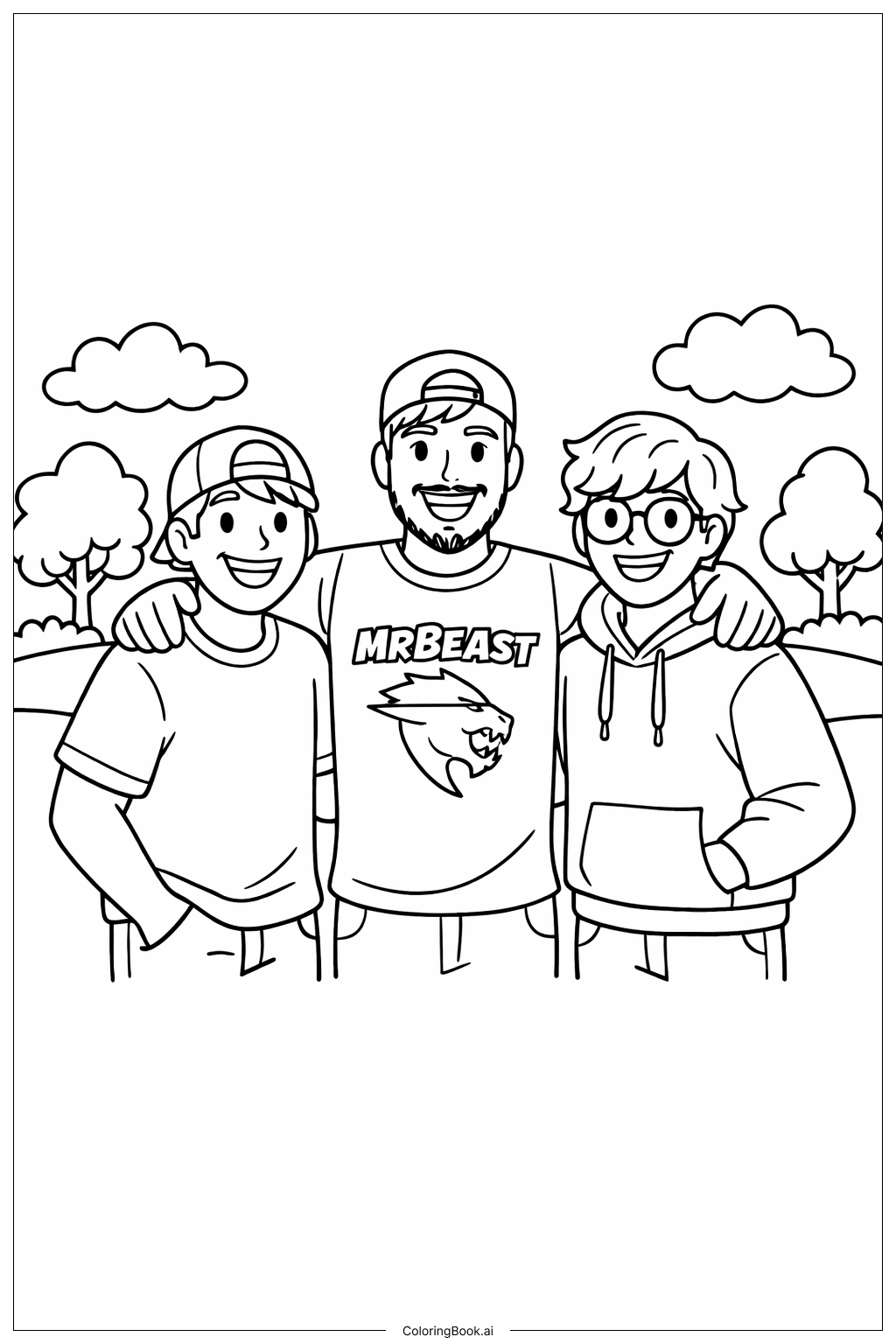 Mr Beast With Friends Group Coloring Page