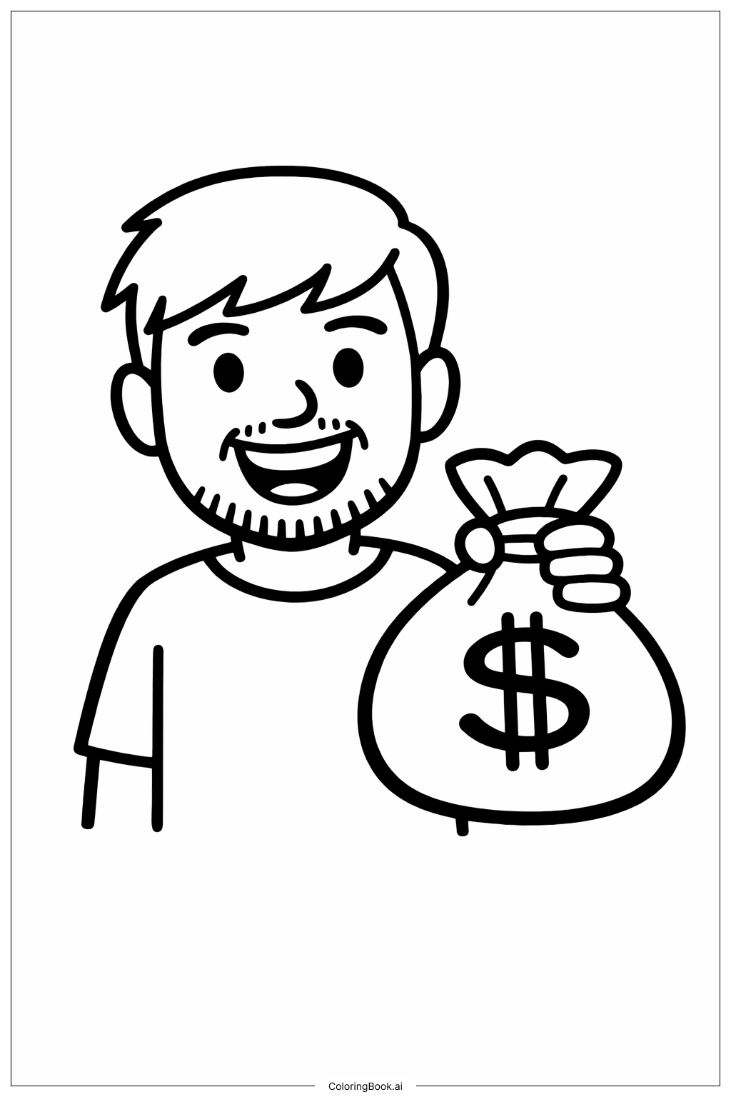  带钱袋的Mr Beast填色页 