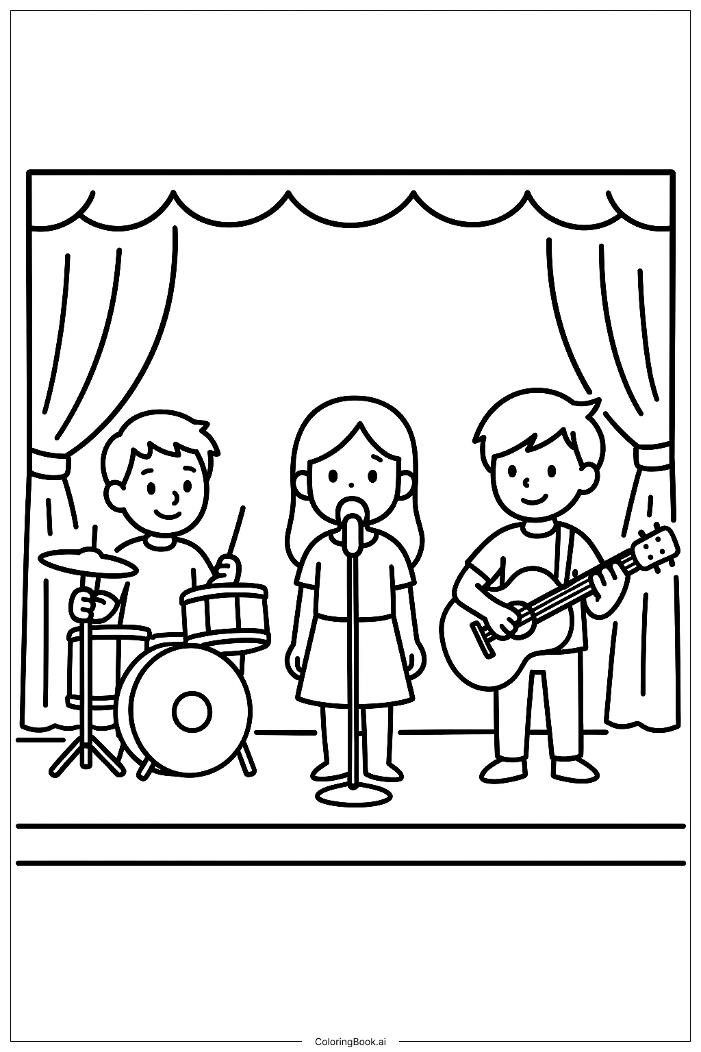  Página para colorear de Banda de Música en el Escenario 