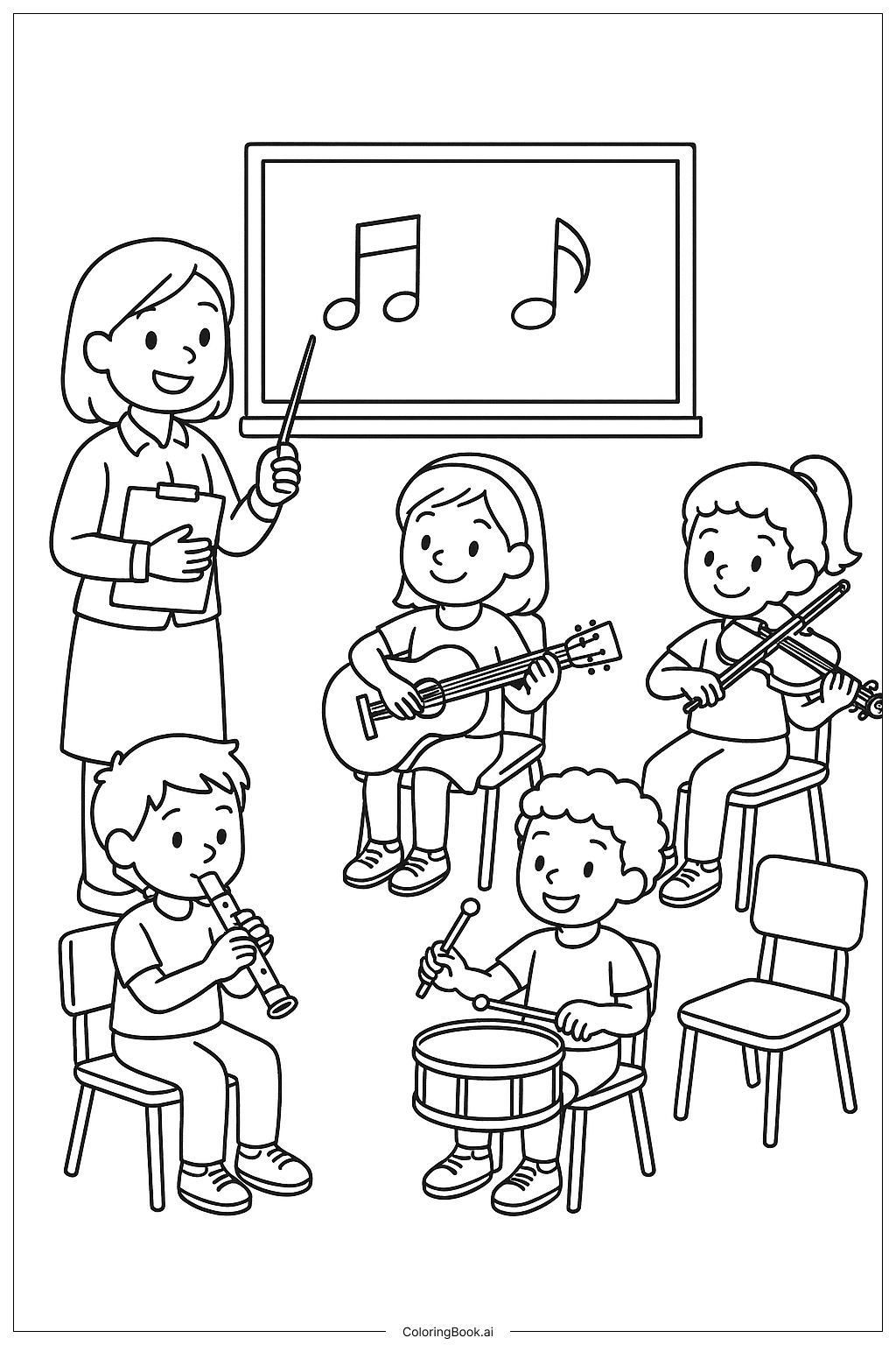  Página para colorear de Clase de Música en la Escuela 