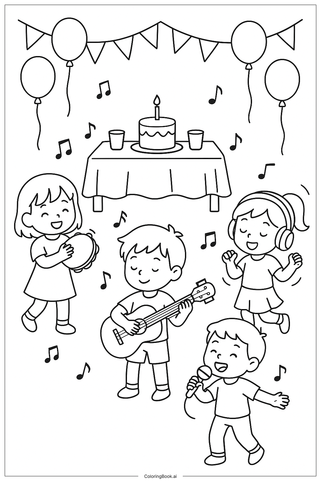  Página para colorear de Fiesta de Música con Globos 