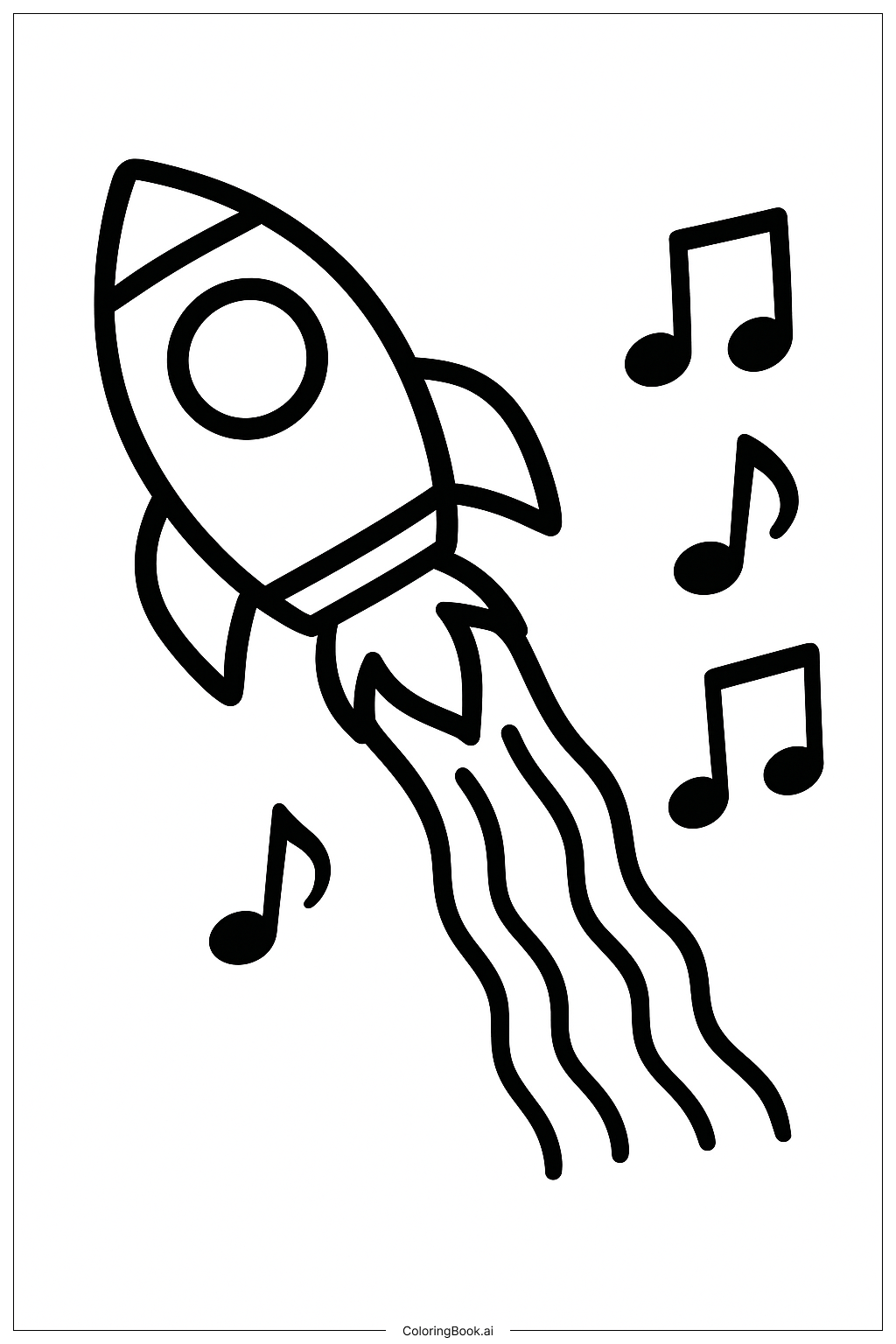  Página para colorear de Notas Musicales del Cohete 