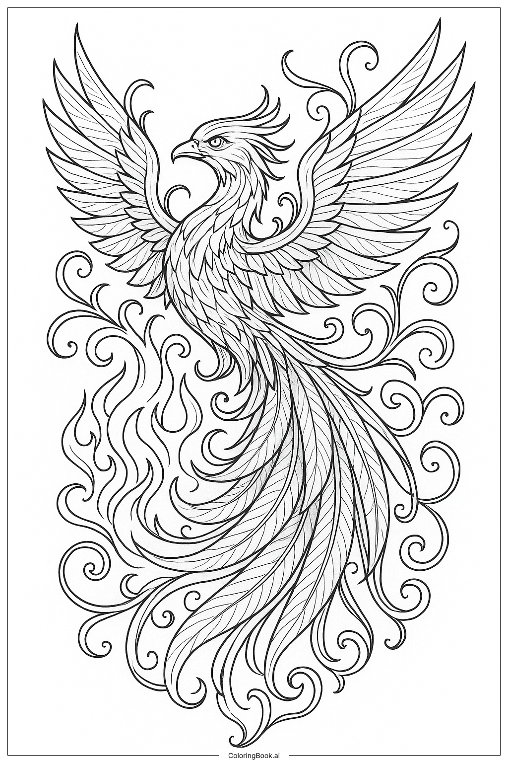  Página para colorear de Tatuaje mítico de fénix 