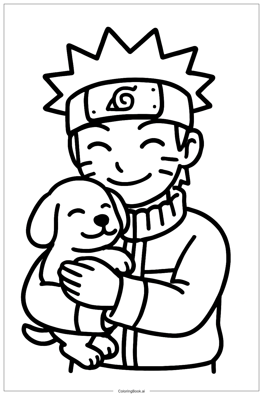  Page de coloriage Naruto câlinant un chiot 