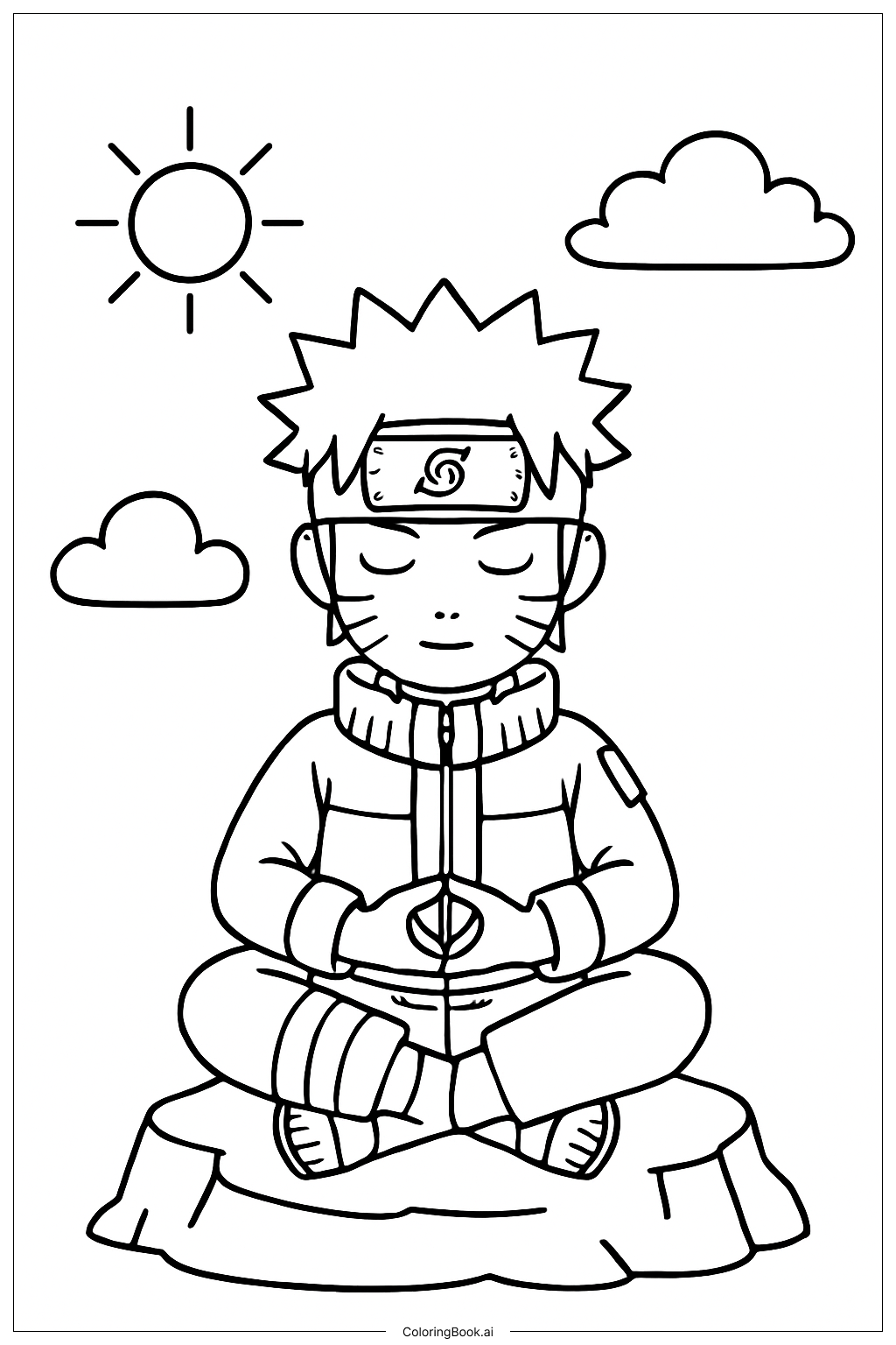  Page de coloriage Naruto méditant calmement 