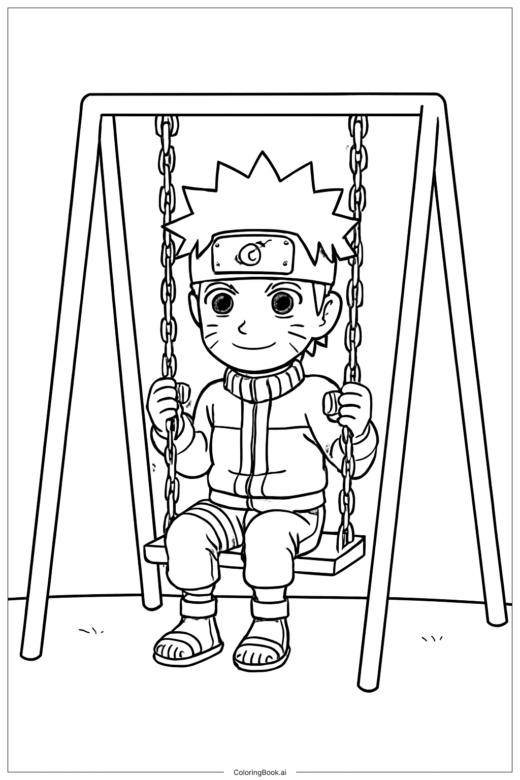  Page de coloriage Balançoire Naruto au Terrain de Jeu 