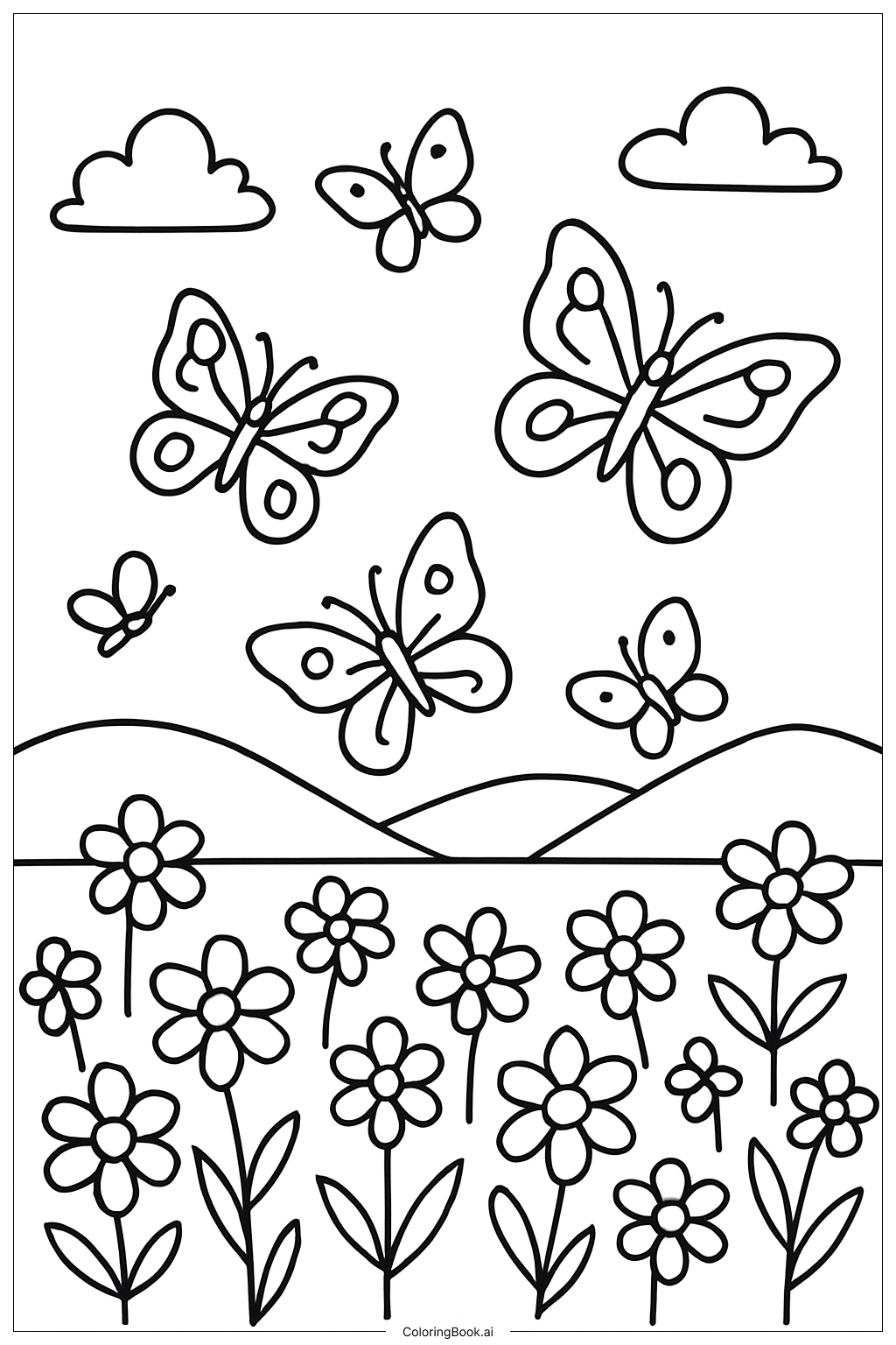  Nature Butterfly Meadow Coloring Page 