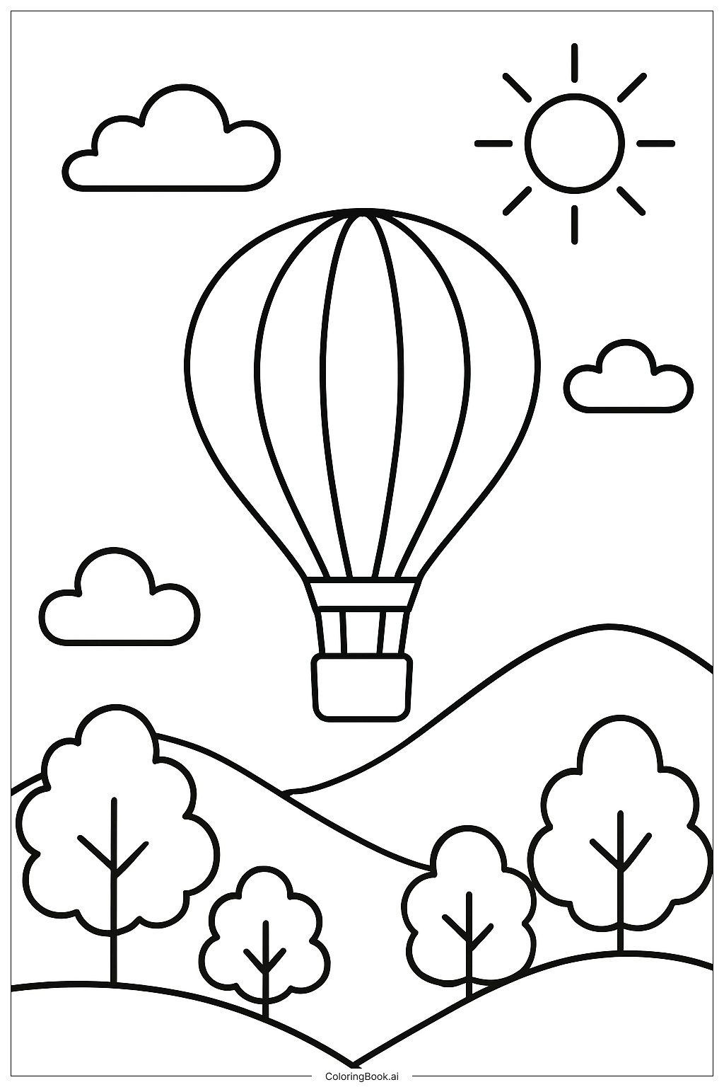  자연 열기구 나무 색칠공부 페이지 