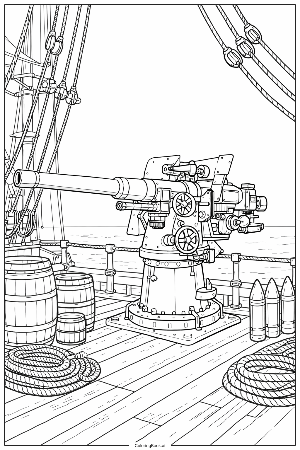  Naval Gun on Deck Coloring Page 