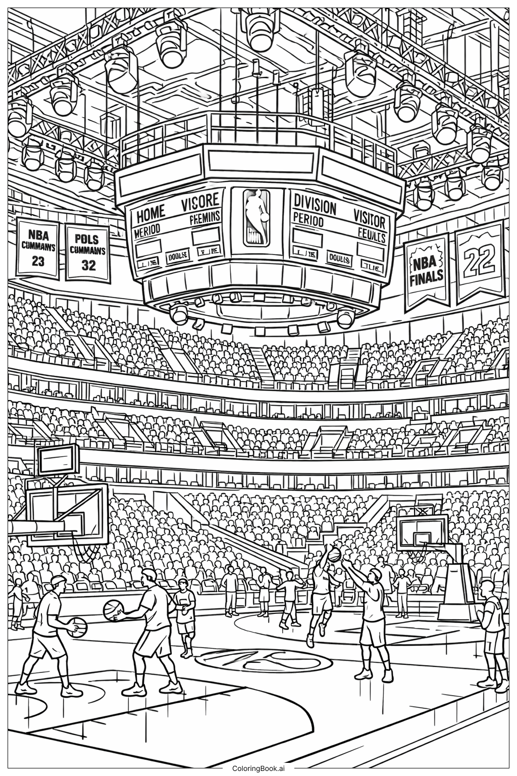  NBAアリーナの夜景の塗り絵ページ 