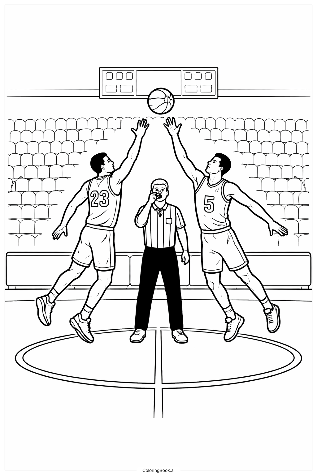  NBA Game Tipoff Coloring Page 