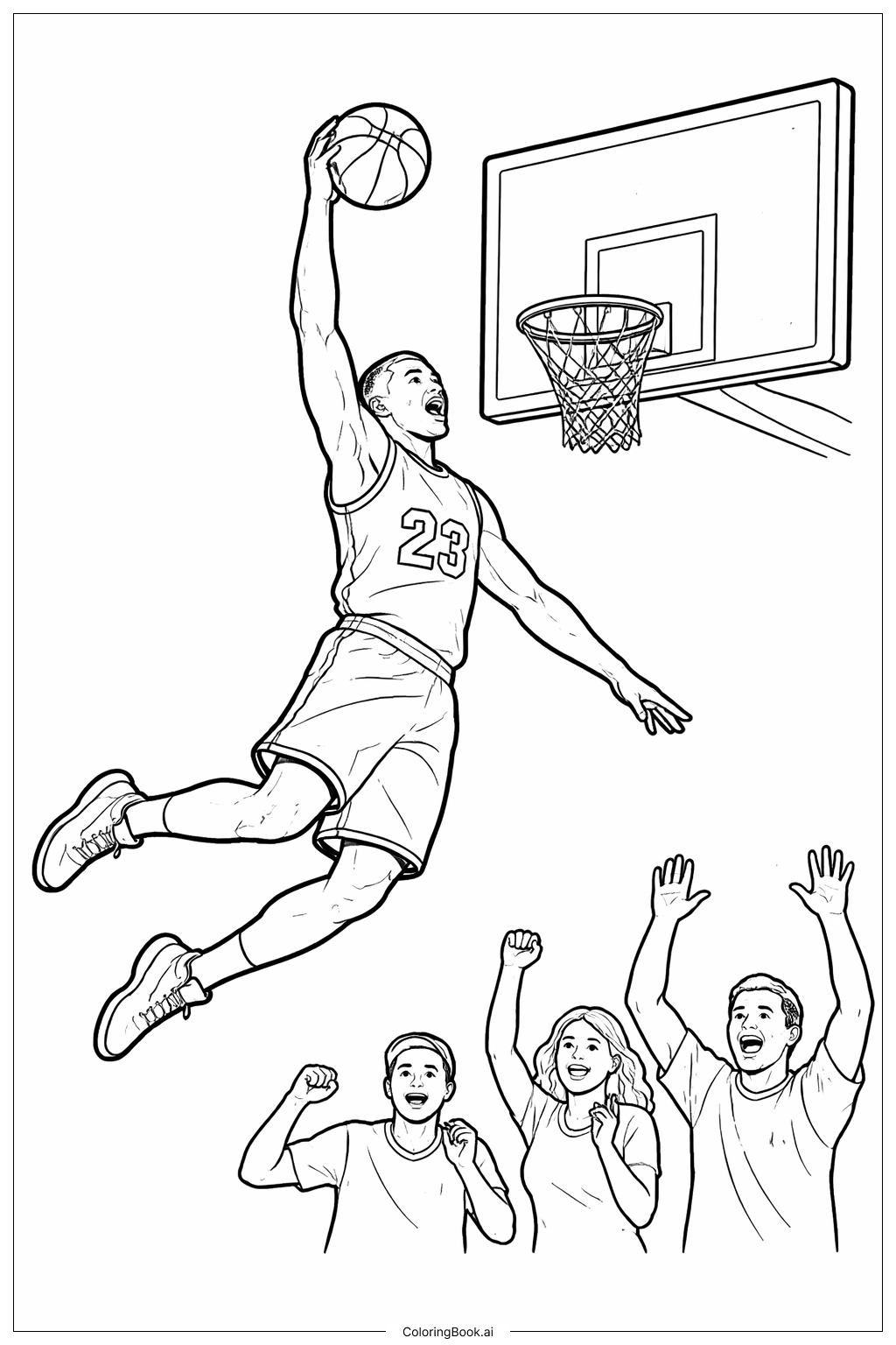  Página para colorir de Cena de Enterrada da NBA 