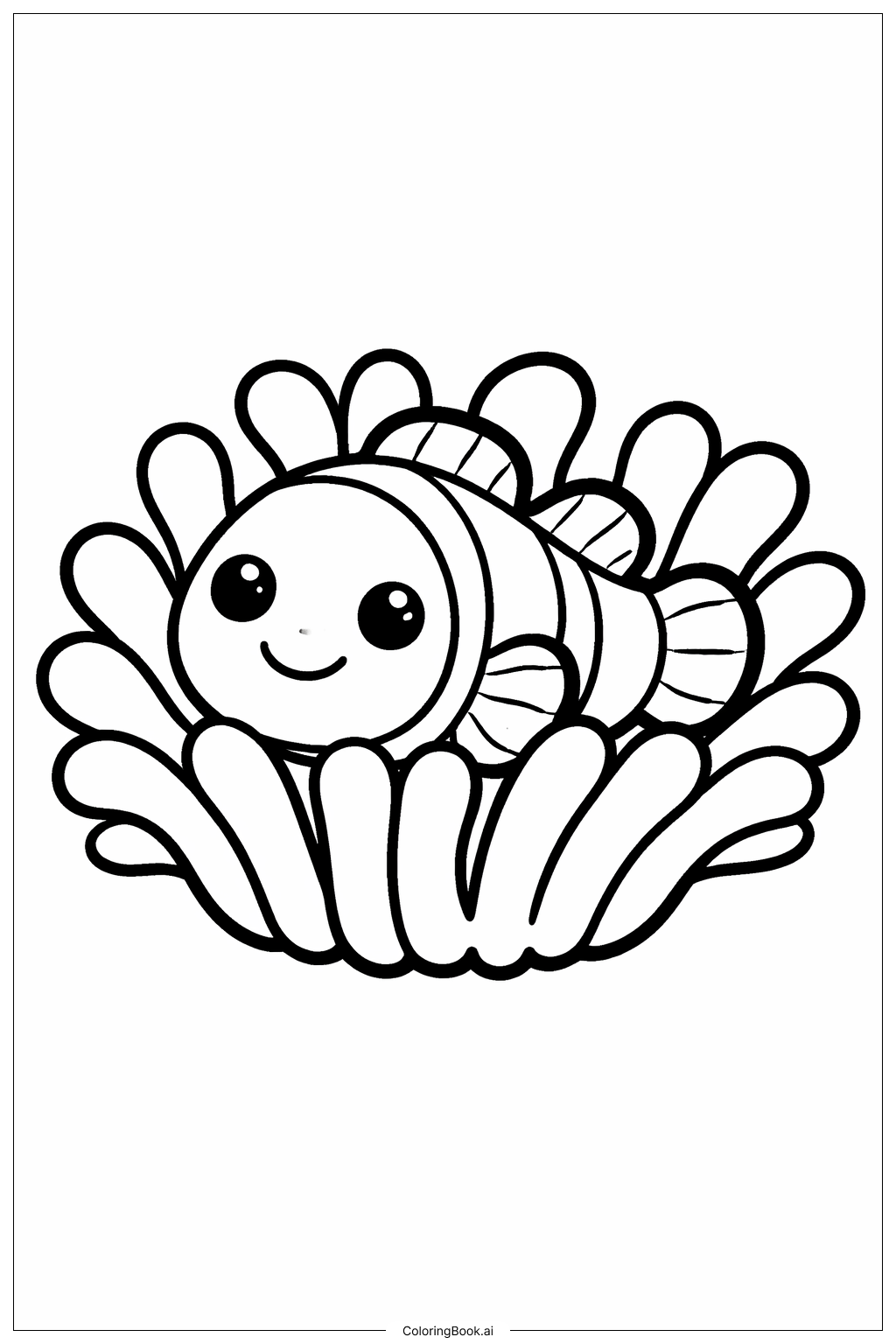  海葵裡的小丑魚尼莫著色頁 