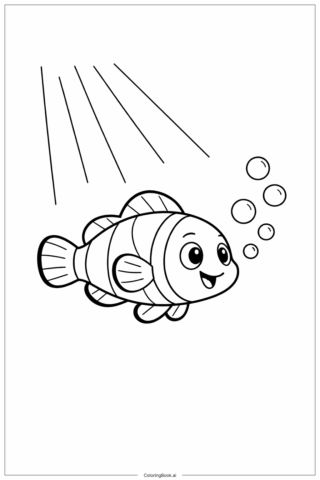  小丑魚尼莫在陽光照射下著色頁 