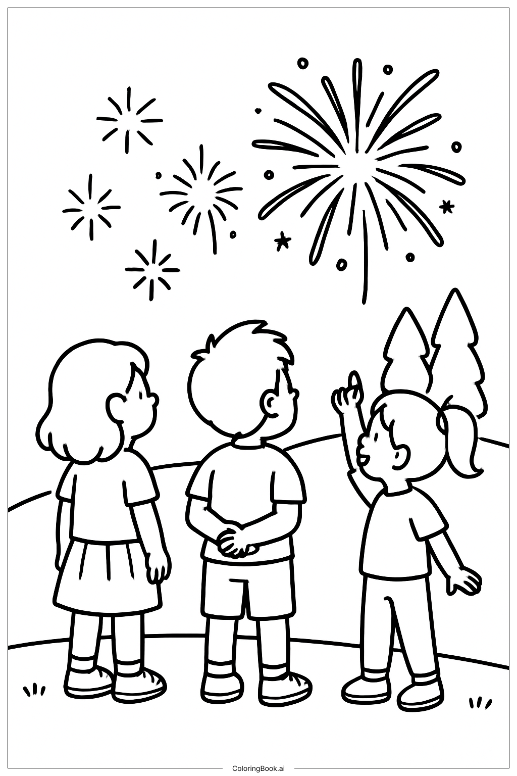  跨年夜孩子們觀賞煙火著色頁 
