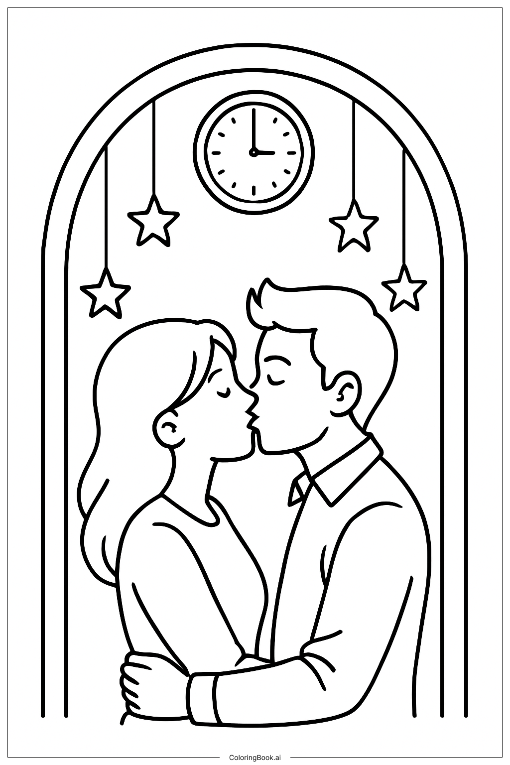  跨年夜情侶之吻著色頁 