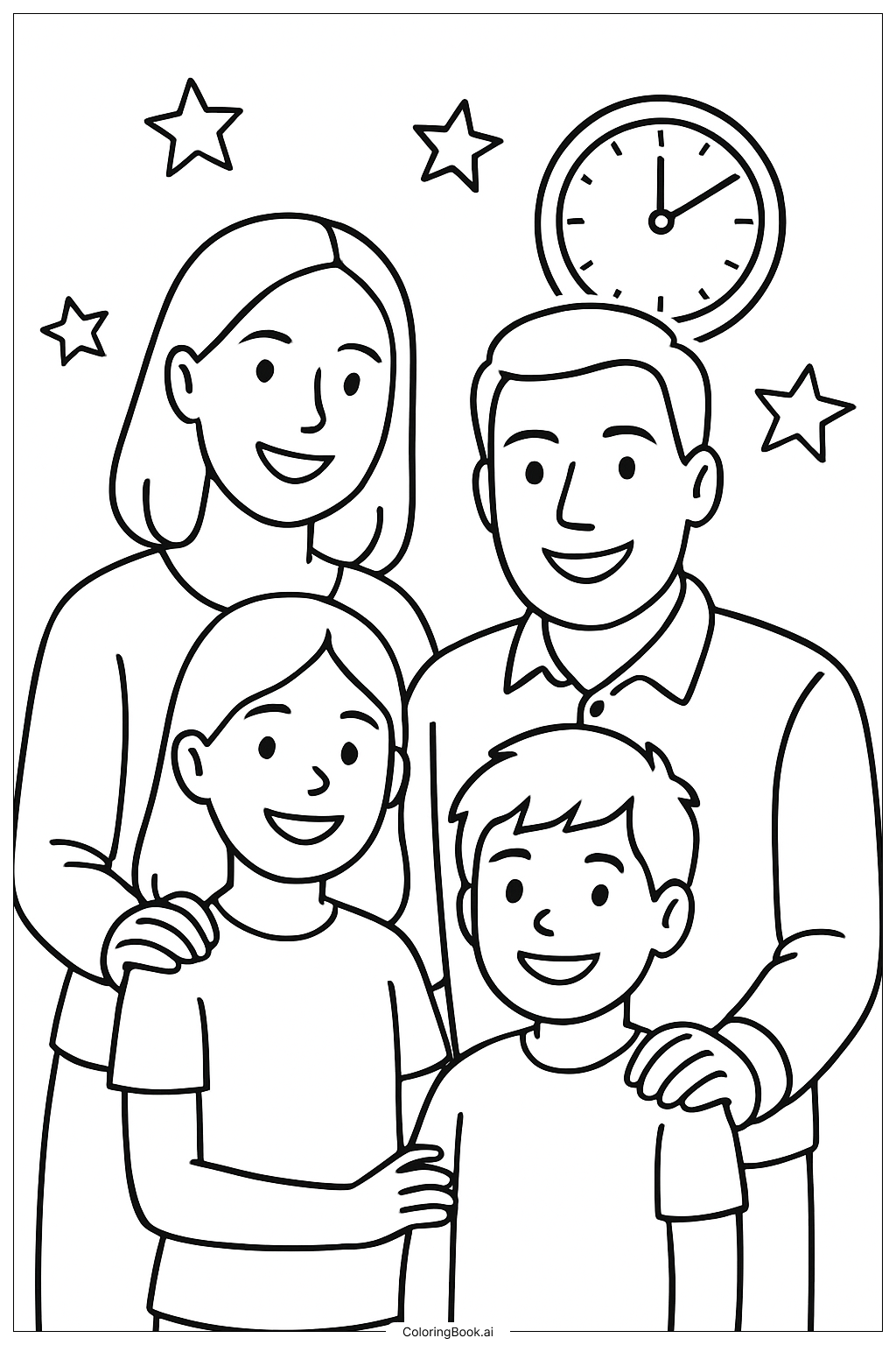  跨年夜全家福著色頁 