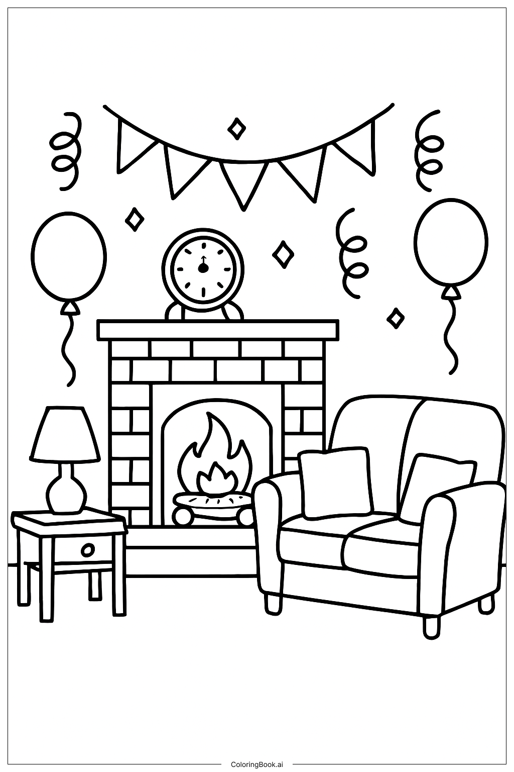  跨年夜壁爐溫馨著色頁 